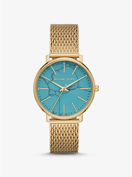 Pyper Gold-Tone Mesh and Turquoise Watch | Michael Kors