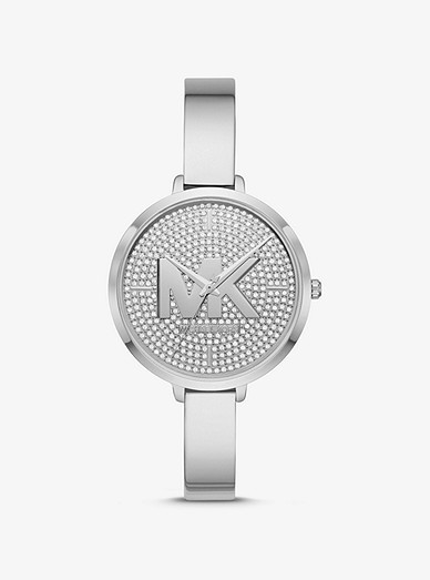 Introducir 55+ imagen michael kors charley pavé silver-tone watch
