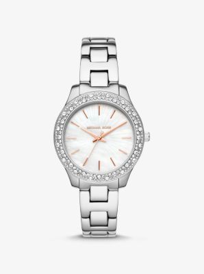 Montre Liliane &agrave; deux tons et &agrave; pav&eacute; in ARGENT | Michael Kors