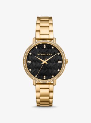 Reloj Pyper Dorado Con Incrustaciones Y Logotipo Michael Kors