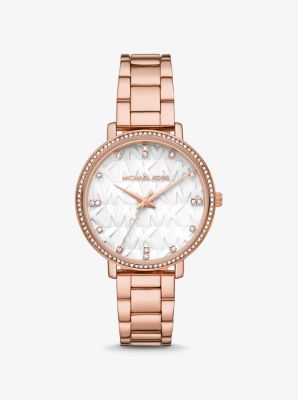 Reloj Pyper en tono dorado rosa con incrustaciones y logotipo image number 0