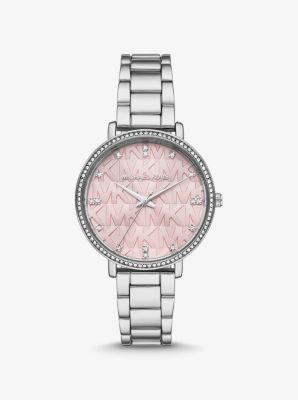 Michael kors silver deals watch with mk logo