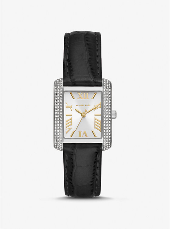 Mini Emery Pavé Silver-Tone and Crocodile Embossed Leather Watch image number 0