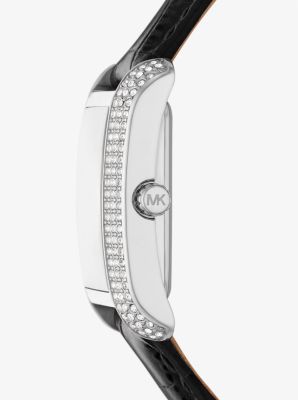 Mini Emery Pavé Silver-Tone and Crocodile Embossed Leather Watch 