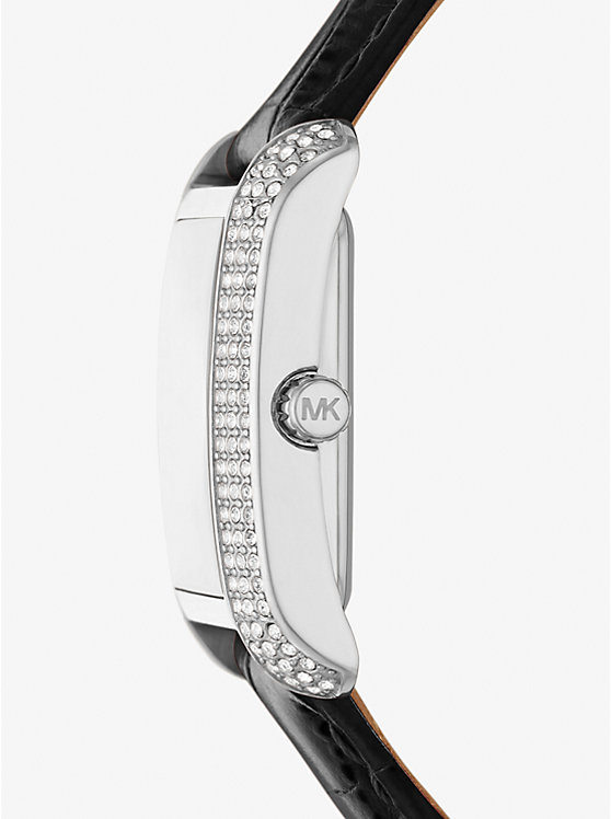 Montre Emery miniature argentée à pavé et à bracelet en cuir gaufré à motif crocodile image number 1