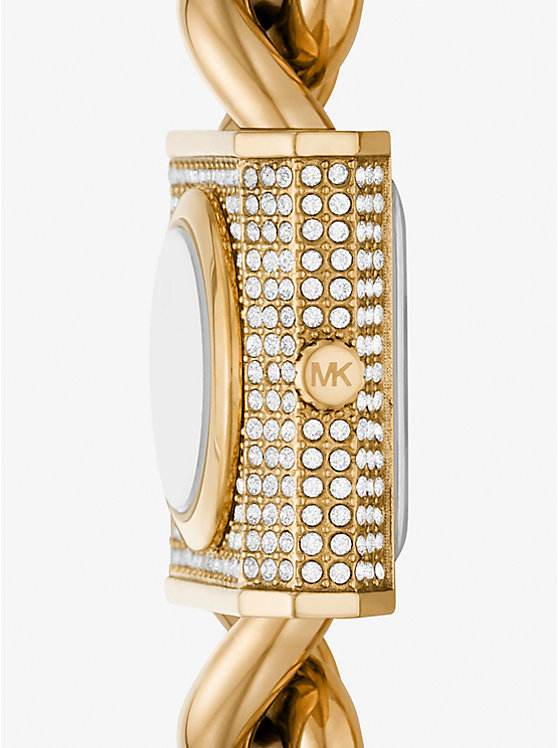 Mini Lock Pavé Gold-Tone Chain Watch image number 1