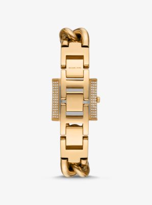 Mini-montre dorée à chaîne, cadenas et pierres pavées image number 2