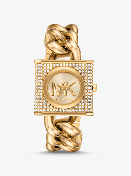 MK Mini-montre dorée à chaîne, cadenas et pierres pavées - Or - Michael Kors