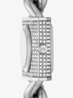 Mini-montre argentée à chaîne, cadenas et pierres pavées image number 1
