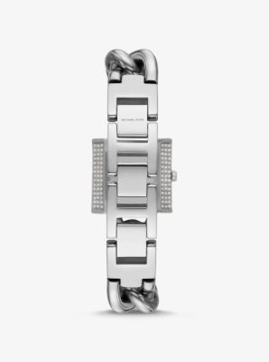 Mini-montre argentée à chaîne, cadenas et pierres pavées image number 2