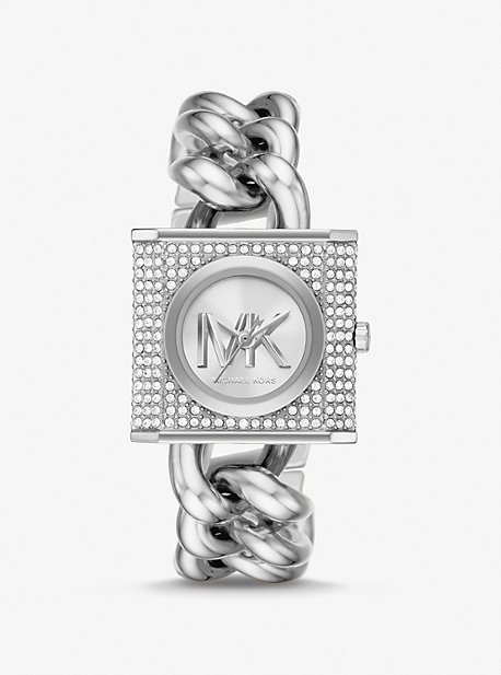 MK Mini-montre argentée à chaîne, cadenas et pierres pavées - Argent - Michael Kors