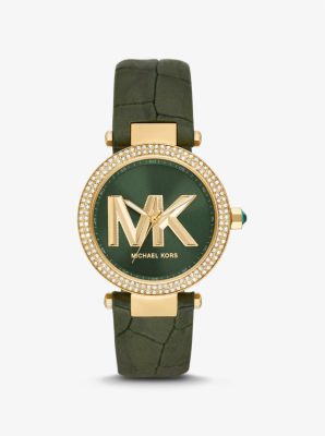 Parker Pave Gold Tone and Crocodile Embossed Leather Watch Michael Kors Canada