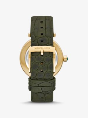 Parker Pavé Gold-Tone and Crocodile Embossed Leather Watch