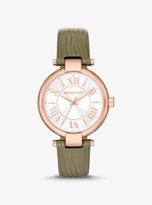 Michael Kors Laney Rose Gold-tone And Lizard Embossed Leather Watch In Rose Gold