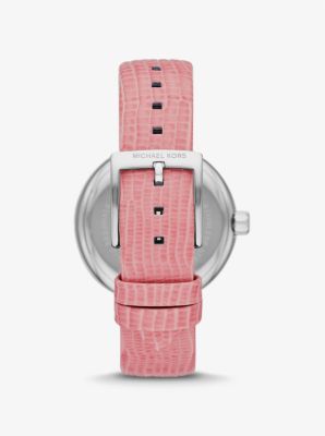 Montre Laney argentée à bracelet en cuir gaufré à motif de lézard