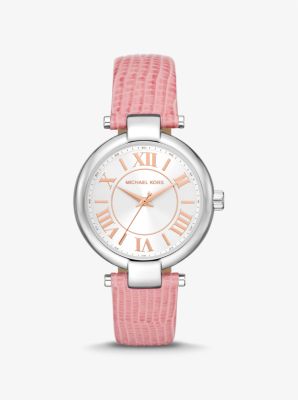 Shop Michael Kors Laney Silver-tone And Lizard Embossed Leather Watch