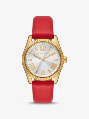 Lexington Gold-Tone and Leather Watch Canada Michael Kors 