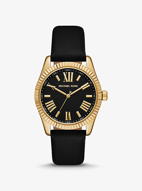Michael Kors Lexington Gold-tone And Leather Watch In Black
