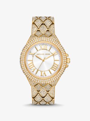 Michaelkors Oversized Camille Pave Gold-Tone Watch,GOLD