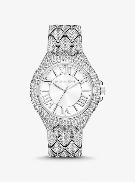 Michael Kors Oversized Camille Pavé Silver-tone Watch