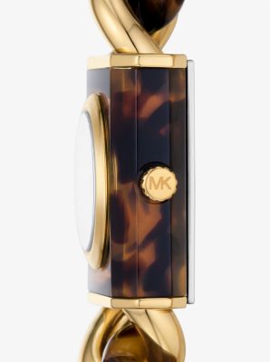 Petite Lock Pavé Gold-Tone and Tortoiseshell Acetate Chain Watch