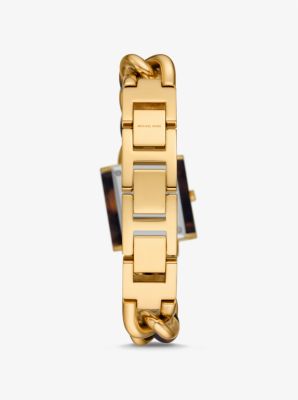 Petite Lock Pavé Gold-Tone and Tortoiseshell Acetate Chain Watch