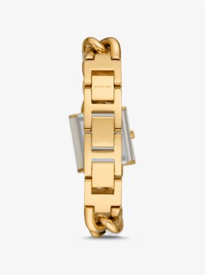 Petite Lock Pavé Gold-Tone and Acetate Chain Watch