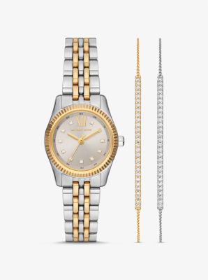 Cadeauset van armbanden met schuifsluiting en horloge Lexington, tweekleurig met siersteentjes image number 0