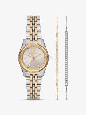 MK Lexington Pavé Two-Tone Watch and Slider Bracelet Gift Set - Silver - Michael Kors Michael Kors