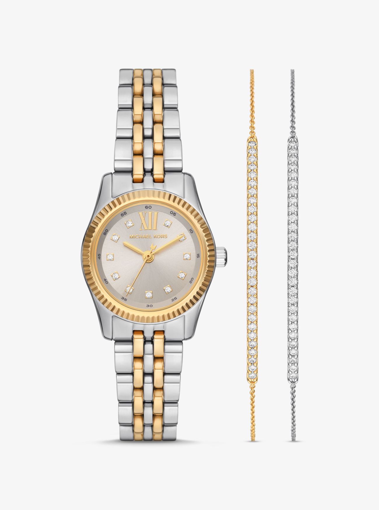 MK Lexington PavÃ© Two-Tone Watch and Slider Bracelet Gift Set - Silver - Michael Kors