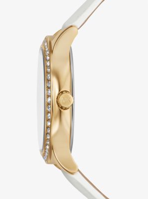 Sage Pavé Gold-Tone and Crocodile Embossed Leather Watch