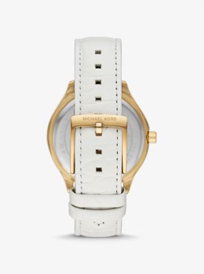 Sage Pavé Gold-Tone and Crocodile Embossed Leather Watch | Michael Kors