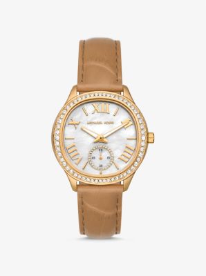 Michael kors watch with leather band hotsell