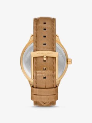 Montre Sage doree a pierres pavees avec bracelet en cuir en relief a effet crocodile