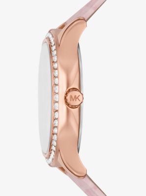 Sage Pavé Rose Gold-Tone and Crocodile Embossed Leather Watch image number 1