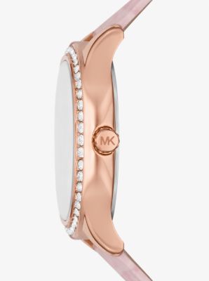 Sage Pave Rose Gold Tone and Crocodile Embossed Leather Watch