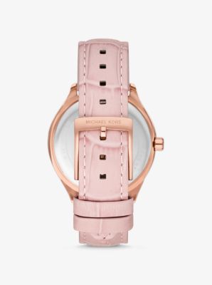 Sage Pavé Rose Gold-Tone and Crocodile Embossed Leather Watch image number 2