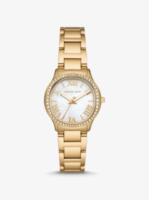 Shop Michael Kors Mini Sage Pavé Gold-tone Watch