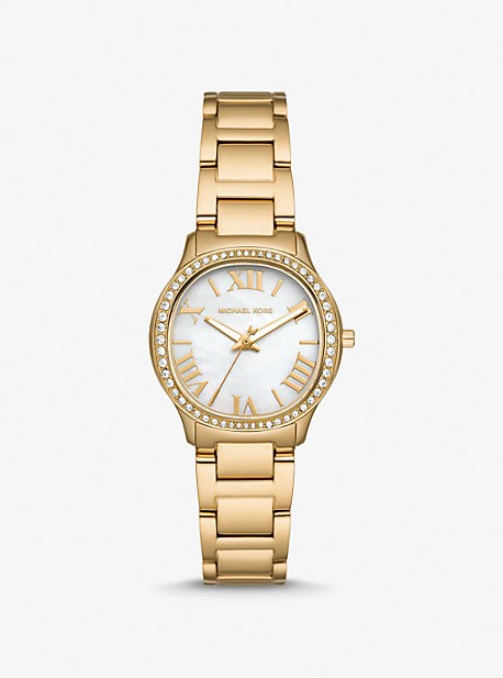 Shop Michael Kors Mini Sage Pavé Gold-tone Watch