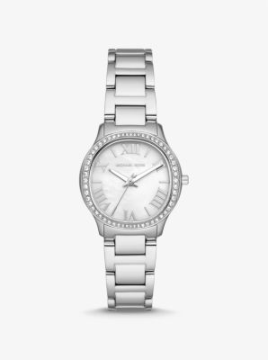 Shop Michael Kors Mini Sage Pavé Silver-tone Watch