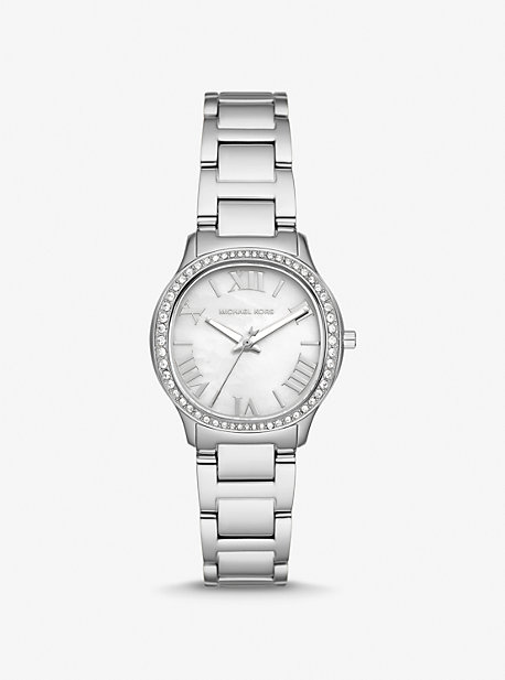 Shop Michael Kors Mini Sage Pavé Silver-tone Watch