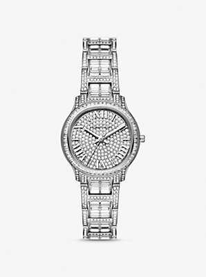 Michaelkors Limited-Edition Mini Sage Pave Silver-Tone Watch,SILVER