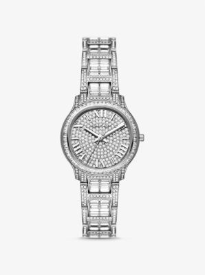 Shop Michael Kors Limited-edition Mini Sage Pavé Silver-tone Watch
