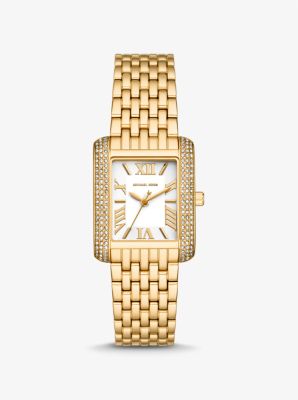 Shop Michael Kors Petite Emery Pavé Gold-tone Watch