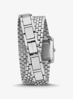 Petite montre Emery argentée à bracelet double avec pierres pavées image number 2