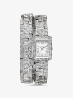 Petite Emery Pavé Silver-Tone Double Wrap Watch image number 0