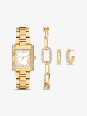 Set de regalo con reloj Emery petite en tono dorado y joyas image number 0