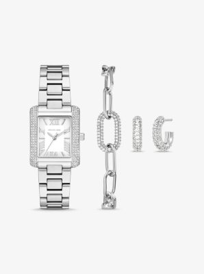 Petite Emery Pavé Silver-Tone Watch and Jewelry Gift Set image number 0