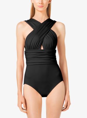 Cross-Front Cutout Maillot Swimsuit