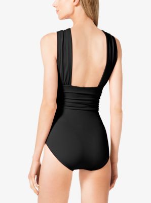 Cross-Front Cutout Maillot Swimsuit